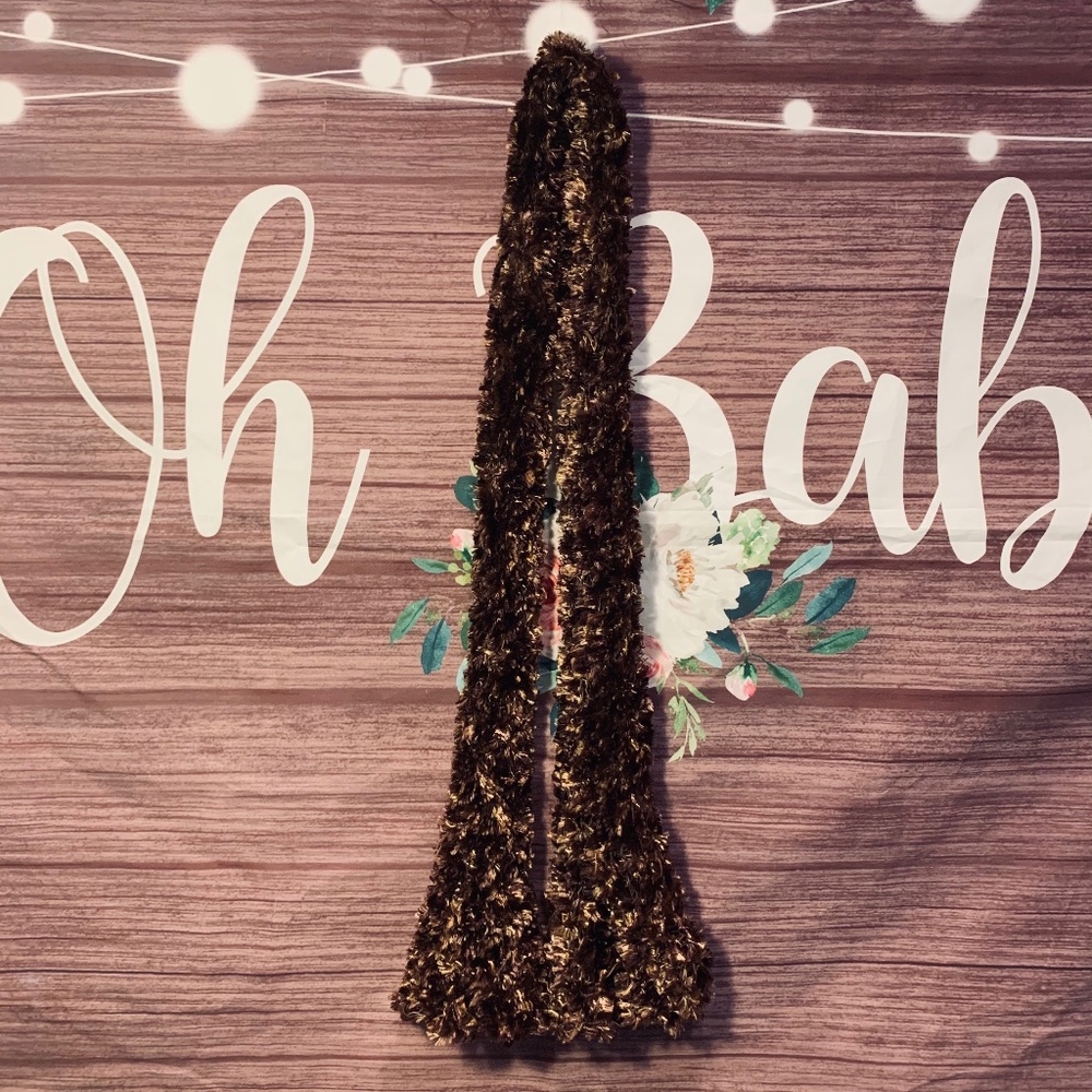 Handmade Flared Eyelash Yarn Scarf in Shiny Browns